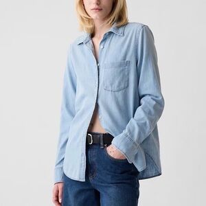 Gap 1969 Chambray Button Up Shirt Blue Distressed Cotton Size Small